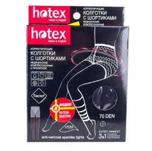 Хотекс / "Hotex®" колготки с шортиками черные, 70 den, корректирующие медицинские компрессионные с пропиткой